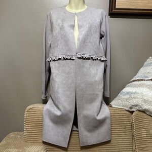 NWT Renuar Light Gray/Silver Coat with Ruffle Accent size Small